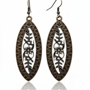 Elegant Black and Gold Floral Earrings